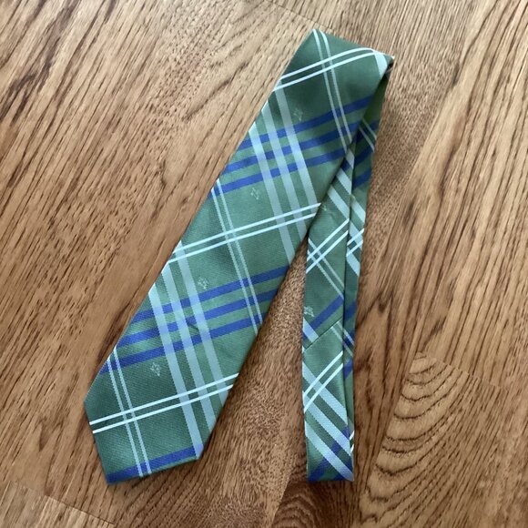 NEW! BURBERRY MEN'S GREEN MODERN PLAID CHECK HANDMADE SILK TIE WITH LOGO - Picture 4 of 4